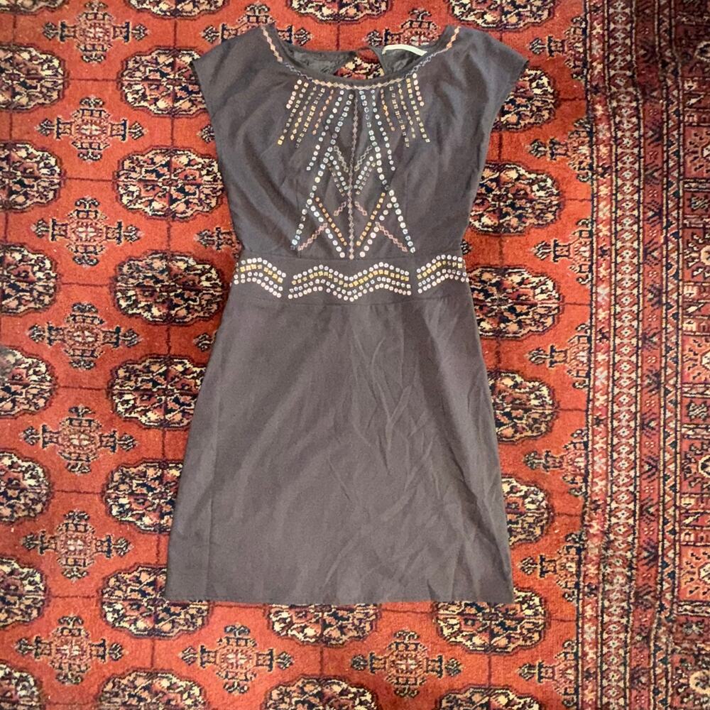 Twelfth Street by Cynthia Vincent S Mushroom Brown Open Back, Embellished‎ Dress